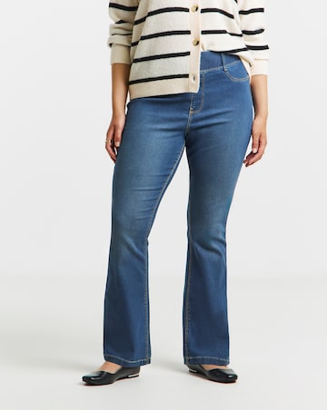 Mid Wash Stretch Flared Pull On Jeggings