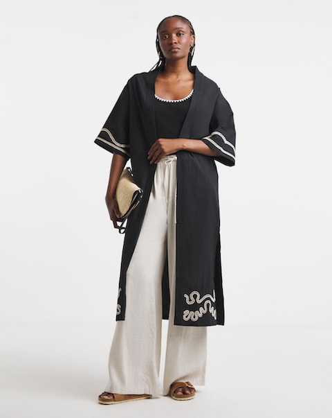 Simply Be Black Embroidered Kimono