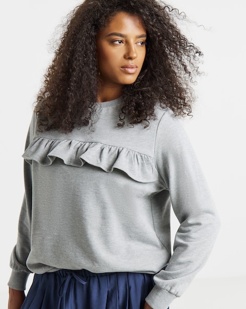 Grey Marl Frill Detail Sweatshirt