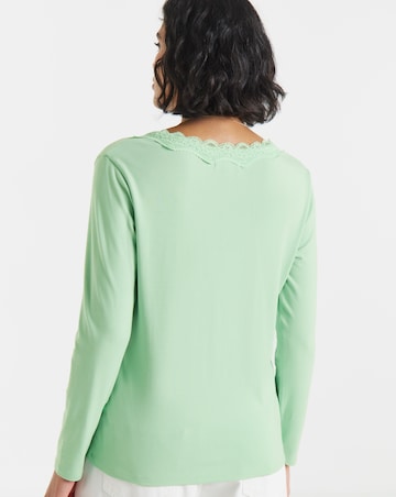 Simply Be Sage Green Cosy Lace V Neck Long Sleeve Top
