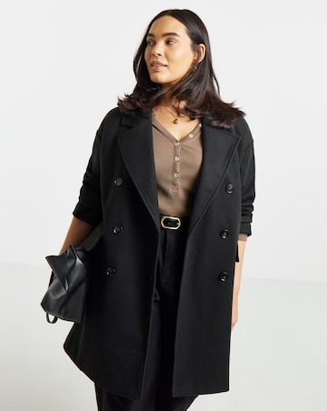Simply Be Black Double Breasted Lined Coat