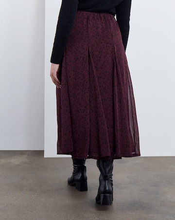 Simply Be Burgundy Floral Chiffon Godet Midi Skirt