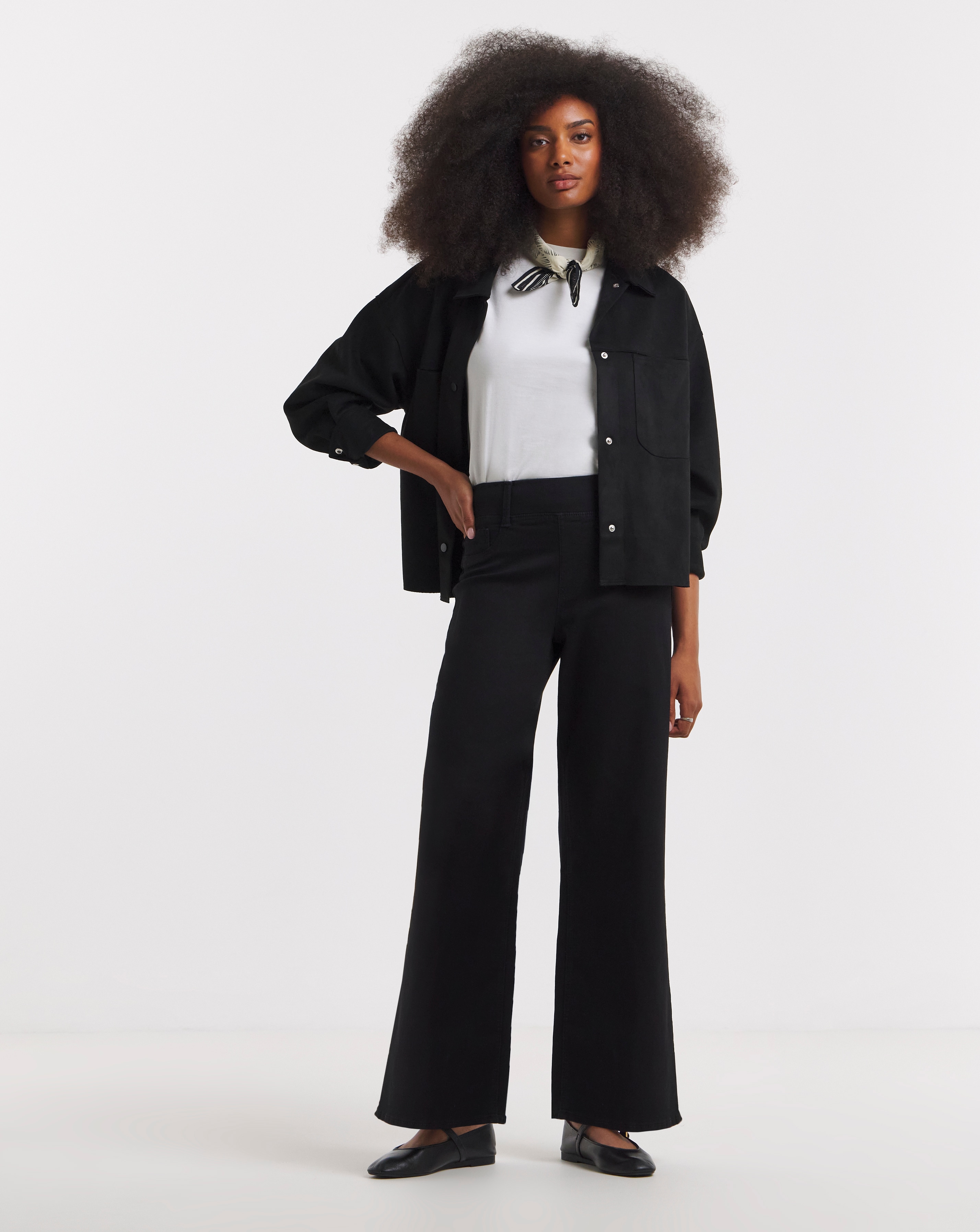 Black Stretch Wide Leg Pull On Jeggings