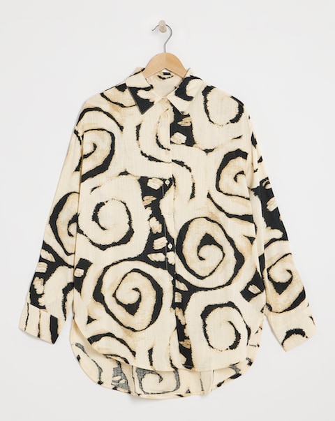 Simply Be Mono Print Linen Mix Shirt