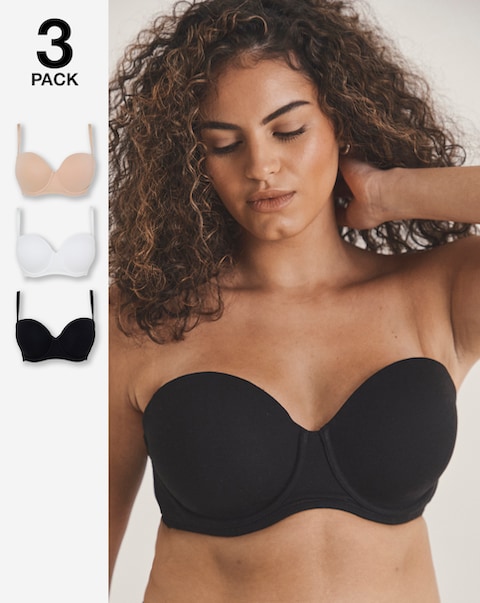 Pretty Secrets (3 Pack) Cotton Multiway Bras (B-F) Black/White/Blush