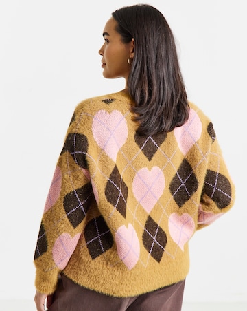 Heart Argyle Fluffy Cardigan