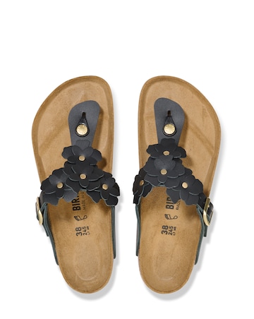 Birkenstock Gizeh Black Smooth Leather Flower Sandals - Standard Fit (D)