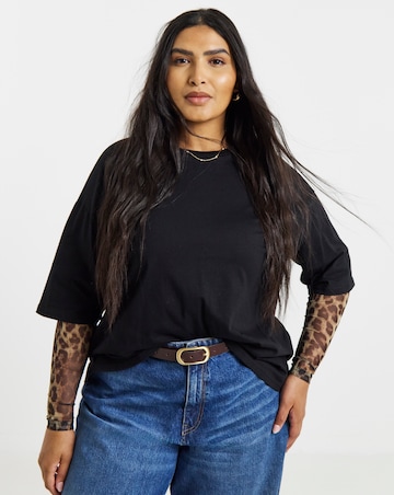 Simply Be Leopard Print Mesh 2 in 1 Short Sleeve T-Shirt