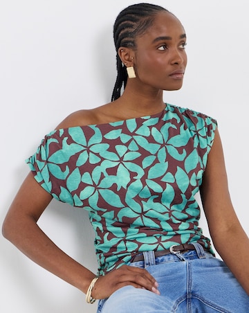 Floral Print Off the Shoulder Mesh Top