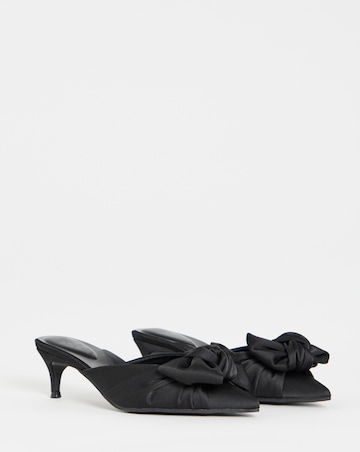 Tia Pointed Bow Kitten Heel Mules - Wide Fit (E)