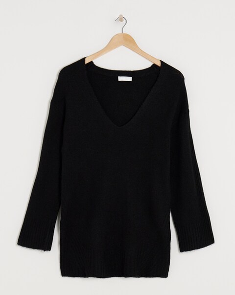 Simply Be Black Slouchy V Neck Longline Jumper