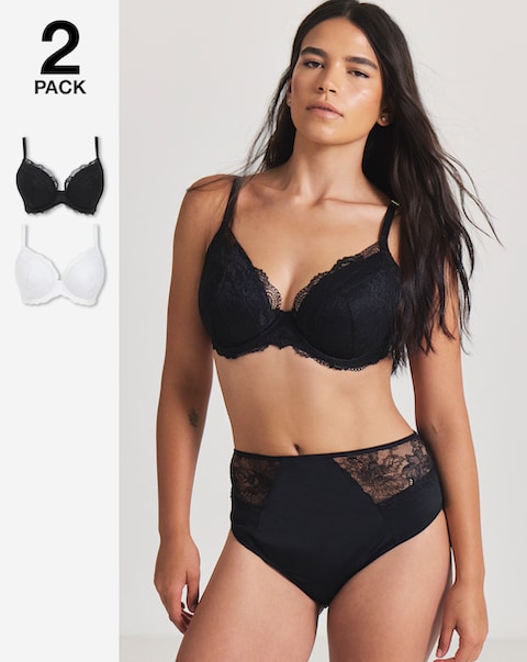 Pretty Secrets (2 Pack) New Ella Padded Plunge Wired Bras (B-G) Black/White