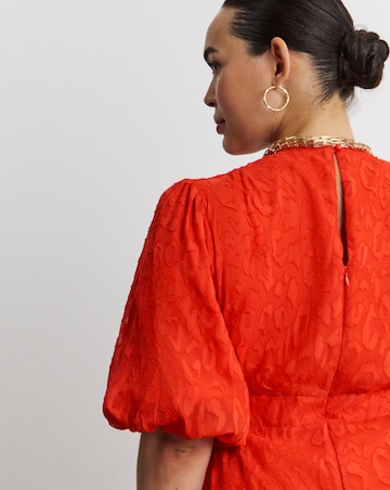 Joanna Hope Coral Burnout Bubble Sleeve Dress