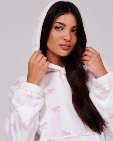 Loungeable Striped Bow Luxury Fleece Hoodie and Jogger Lounge Set