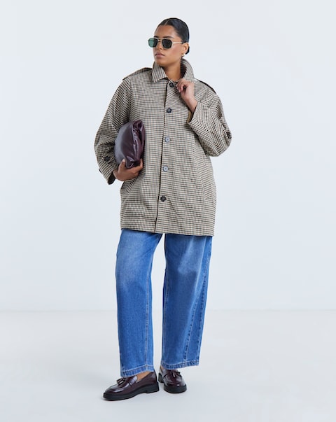 Neutral Check Print Reversible Mod Coat