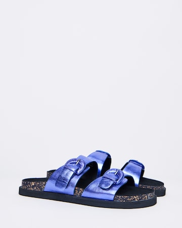 Simply Be Alisha Leather Double Buckle Footbed Sandals - Wide Fit (E)