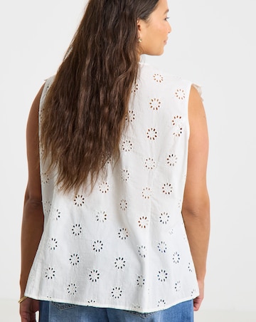 White Collar Detail Broderie Top