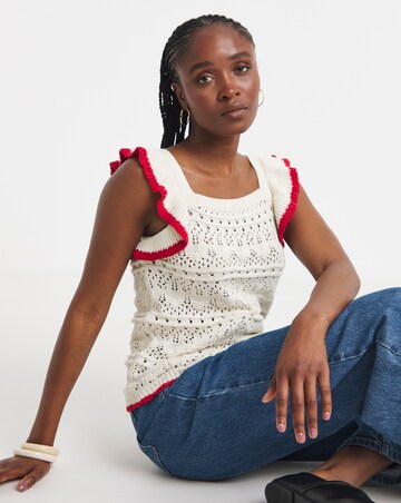 Simply Be Ruffle Knitted Vest with Contrast Hem