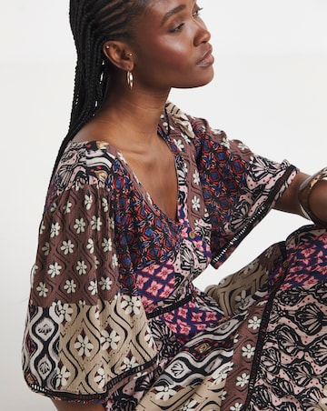 Simply Be Mixed Print Crinkle Tiered Maxi Dress With Ladder Trim