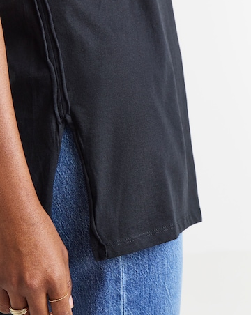 Black Oversized Exposed Seam Pure Cotton V Neck T-Shirt