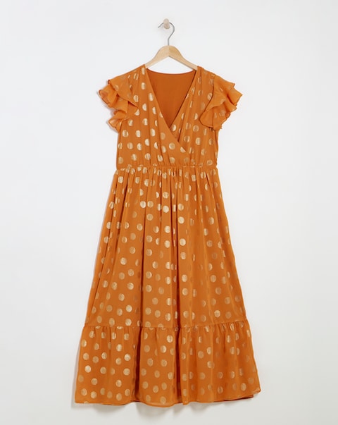 Lovedrobe Wrap Front Flutter Sleeve Midaxi Dress