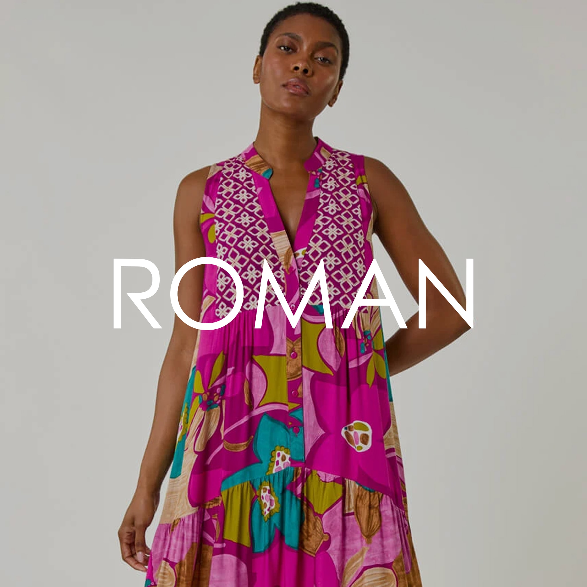 Person wearing a Roman maxi dress with a floral print
