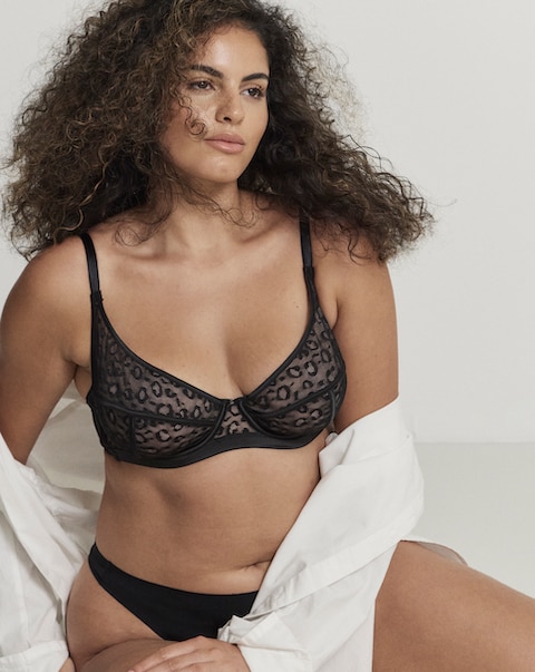 Figleaves Pimlico Non-Pad Underwired Plunge Bra B-GG - Black Leopard