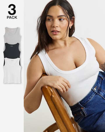 Black White Grey 3 Pack Pure Cotton Scoop Neck Tanks