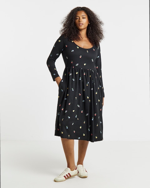 Simply Be Ditsy Print Scoop Neck Pocket Midi Dress