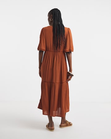 Simply Be Rust Crinkle Tiered Maxi Dress with Ladder Trim
