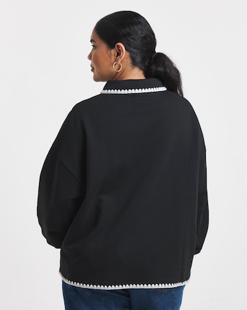 Simply Be Black Whipstitch Long Sleeve Polo Sweatshirt