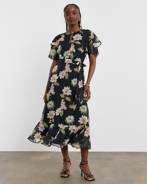 Joanna Hope Dobby Spot Tie Waist Maxi Dress