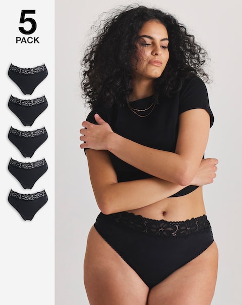 Pretty Secrets (5 Pack) Lace Top Thongs Black