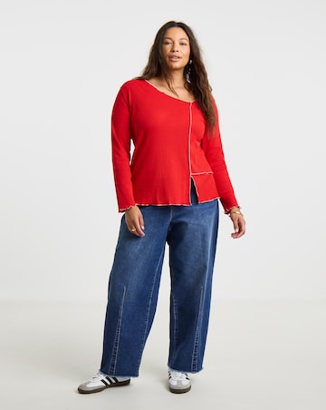 Simply Be Red Lettuce Edge Long Sleeve Top