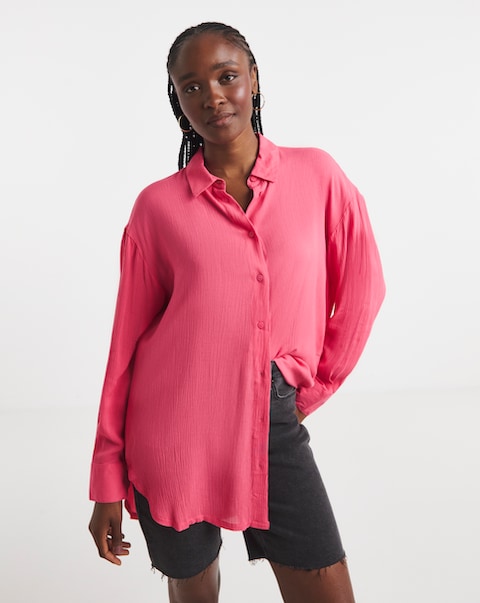 Simply Be Pink Crinkle Shirt