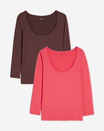 Simply Be Chocolate And Pink 2 Pack Scoop Neck Tops