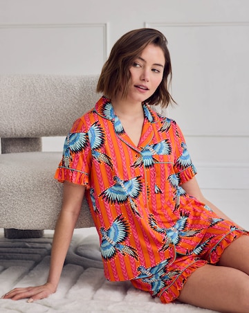 Chelsea Peers Frill Short Pyjama Set Parrot Stripe Print