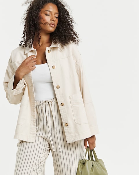 Simply Be Stone Button Through Utility Jacket