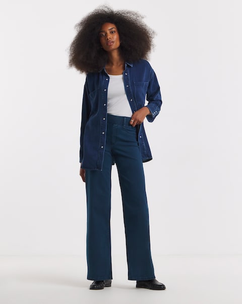 Indigo Stretch Wide Leg Pull On Jeggings