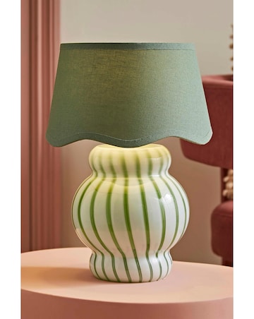 ValueLights Taffy Green Stripe Glass Table Lamp with Scallop Shade