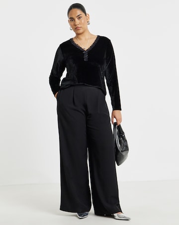 Simply Be Black Velvet Lace Trim Top