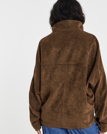 Tobacco Funnel Neck Batwing Suedette Jacket