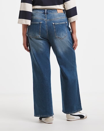 Mid Blue Crossover Straight Leg Jeans