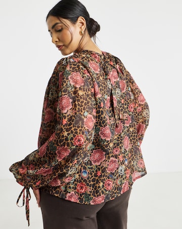 Simply Be Leopard Print High Neck Georgette Blouse