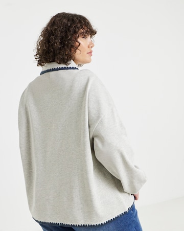 Simply Be Oatmeal Whipstitch Long Sleeve Polo Sweatshirt