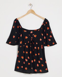 Simply Be Crinkle Short Sleeve Fruit Print Blouse - Image