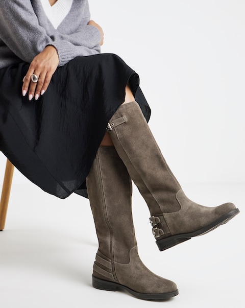 Octavia Suede Straight Leg Knee High Boots - Wide Fit (E) & Curvy Calf