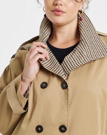 Simply Be Short Check Lined Trench Coat