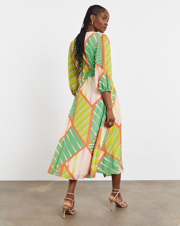 Joanna Hope Geo Print Functional Wrap Midi Dress