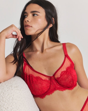 Pretty Secrets Eyelash Lace Non Padded Balcony Bra Red
